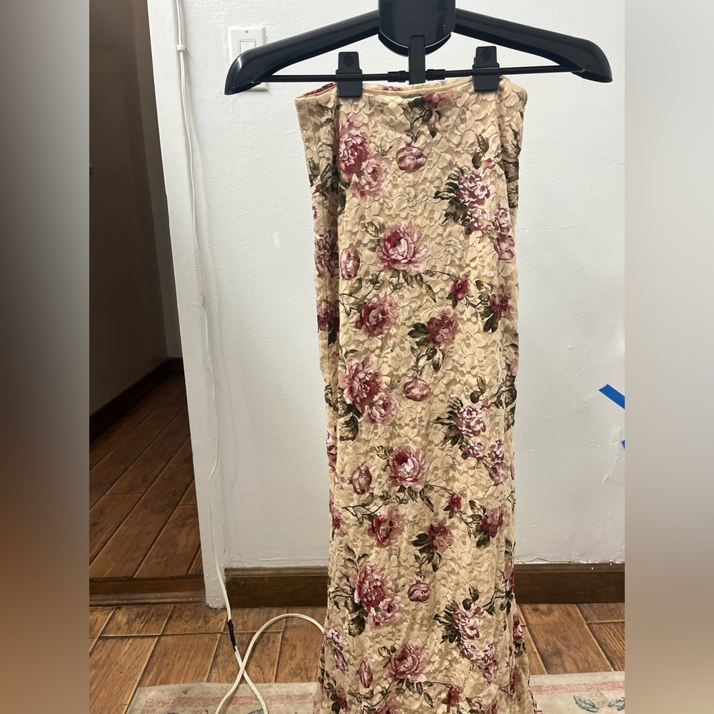 Tiger Mist Beige and Pink Floral Maxi Skirt